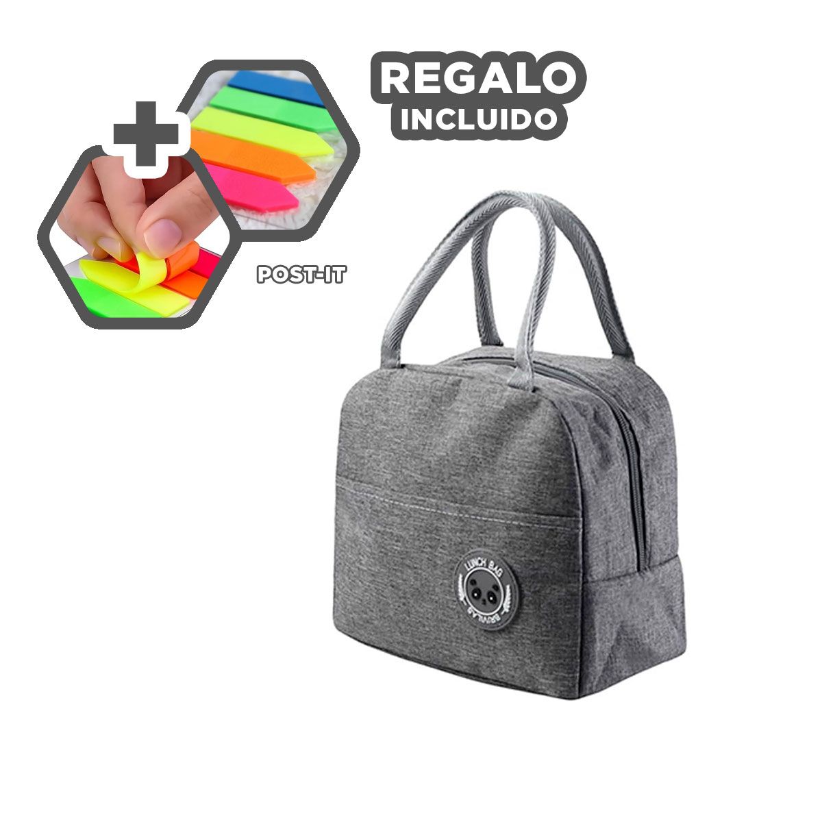 GENERICO - Porta Alimentos Termico en Color Plomo Y+Post-it Adhesivos