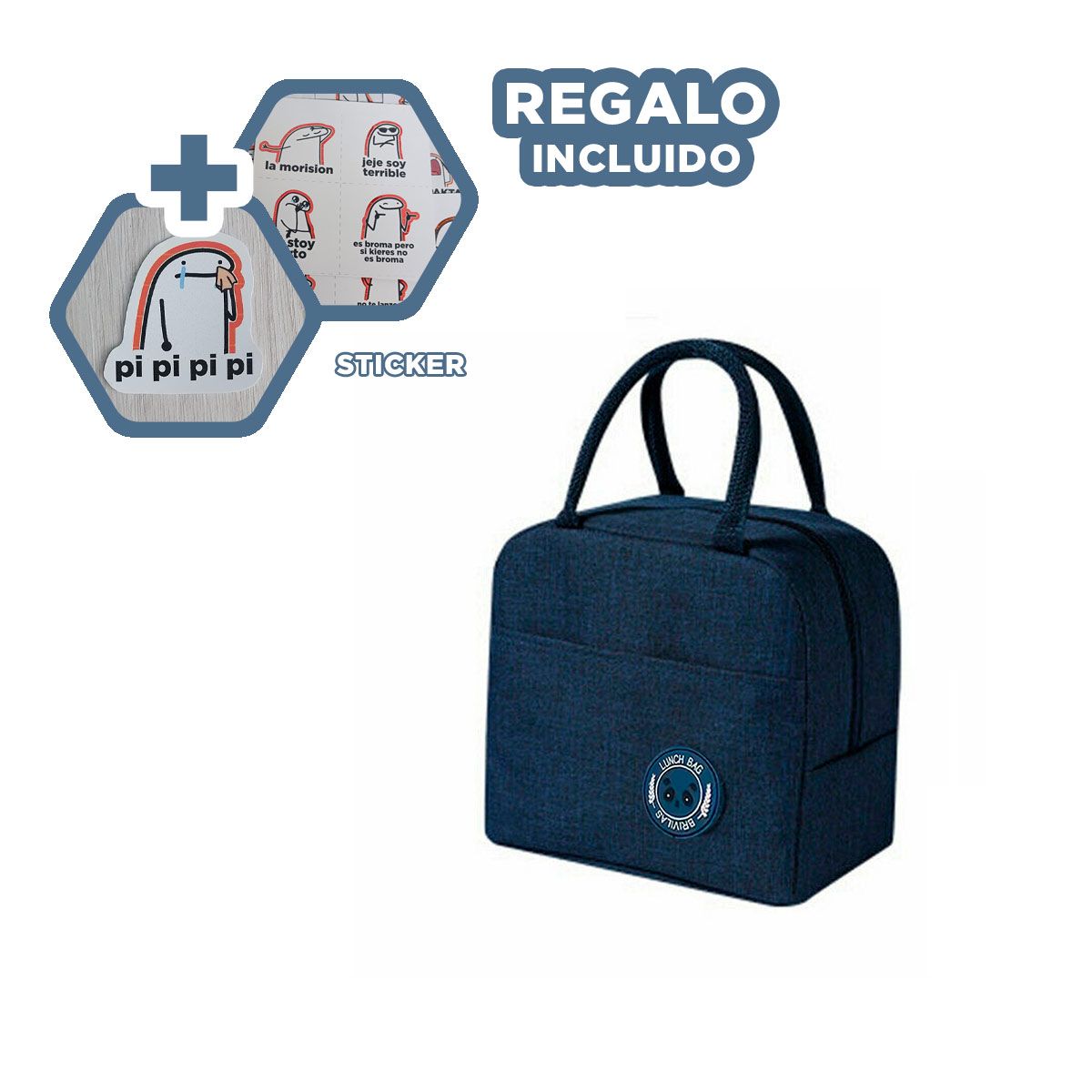GENERICO - Lonchera Aislante para Comida Azul Y+Regalo Stickers