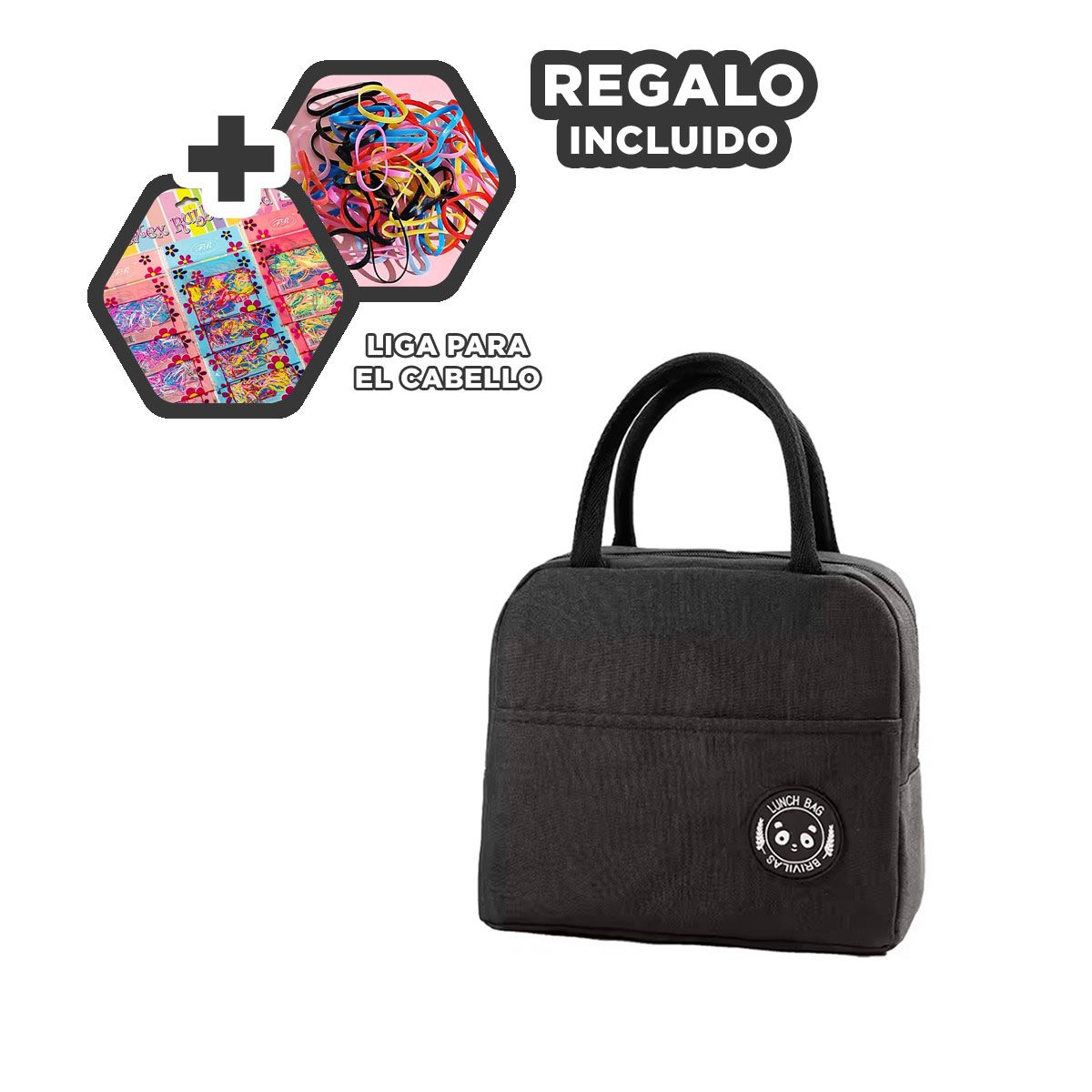 GENERICO - Pack6 Lonchera Termica para Niños Negro Y+Ligas de Regalo