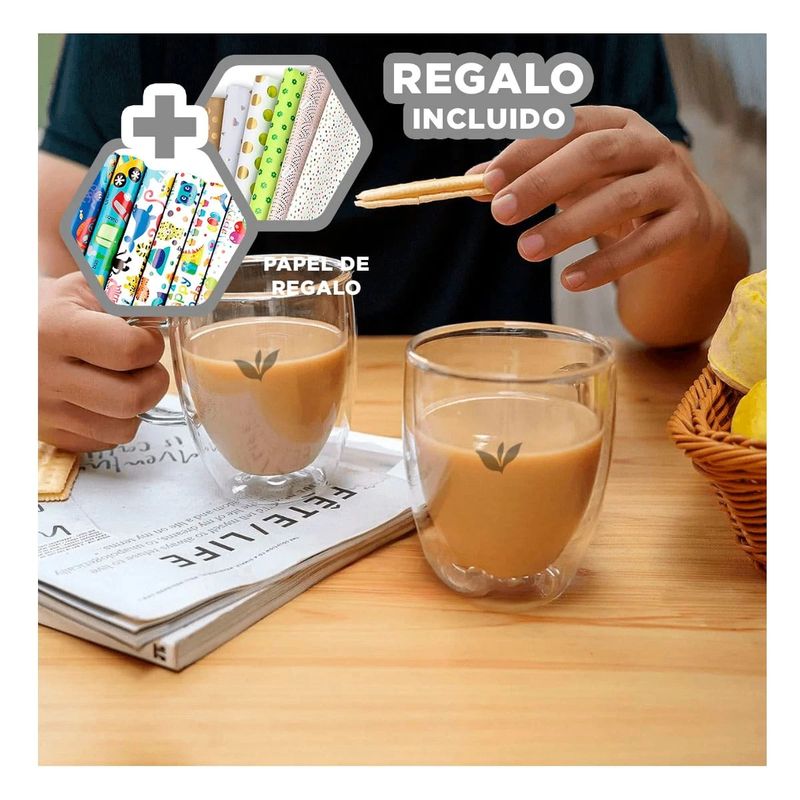 GENERICO - Pack6 Vaso con Diseño Minimalista 250ml Y+Papel de Regalo