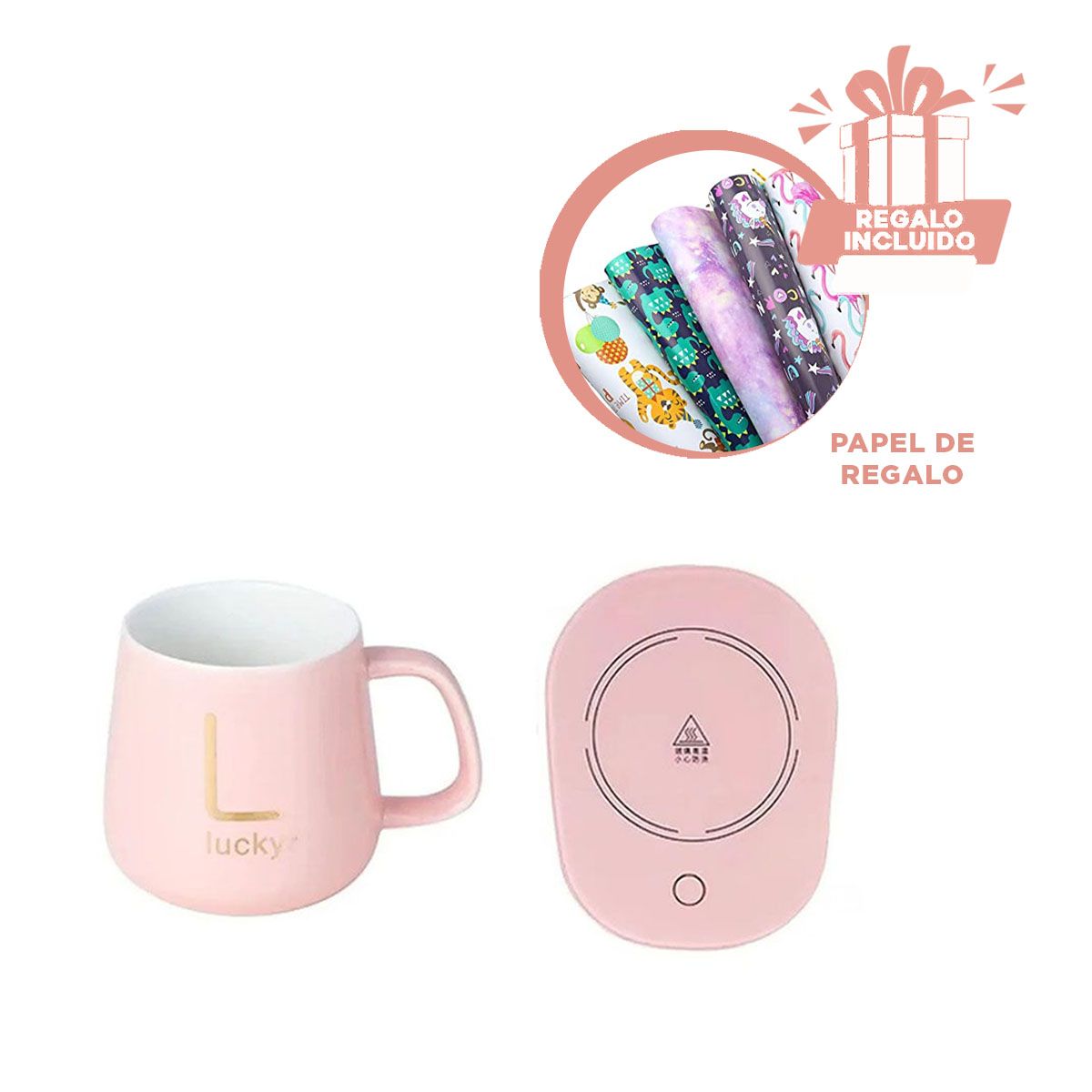 GENERICO - Calentador con Pocillo en Color Rosado Y+Papel de Regalo