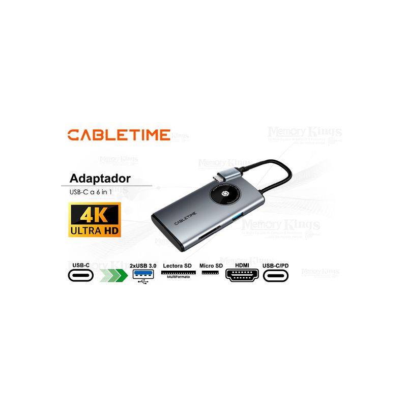 GENERICO - Docking Station Cabletime Cb93G 6 En 1 Usb-C Con Múltiples Puertos Y Alta Velocidad De Tra