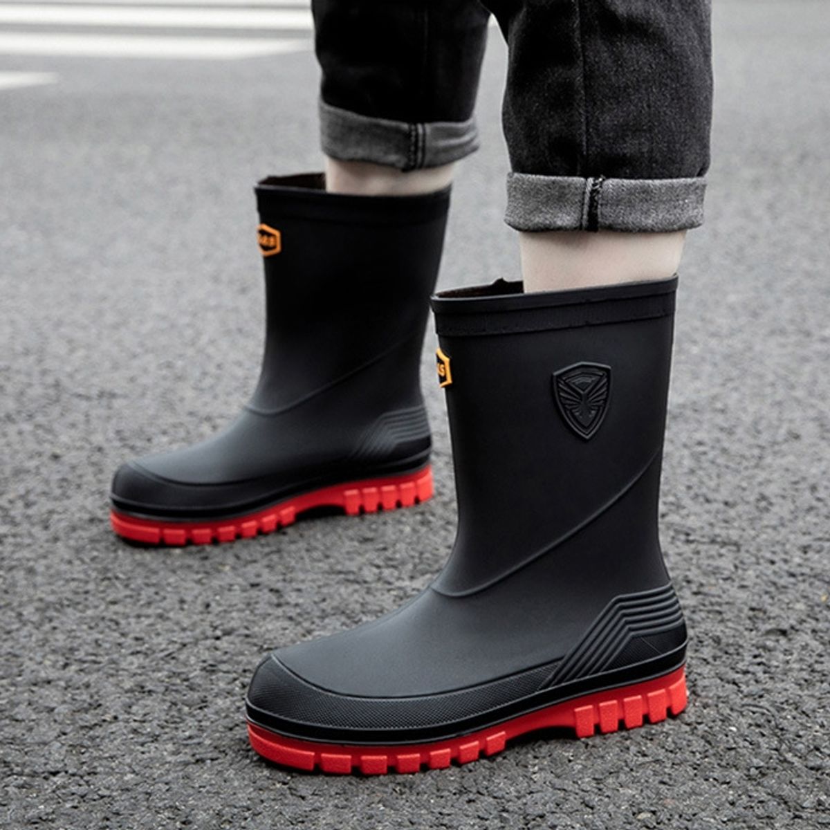 BLWOENS - Botas de temporada de lluvias para hombres - Rojo