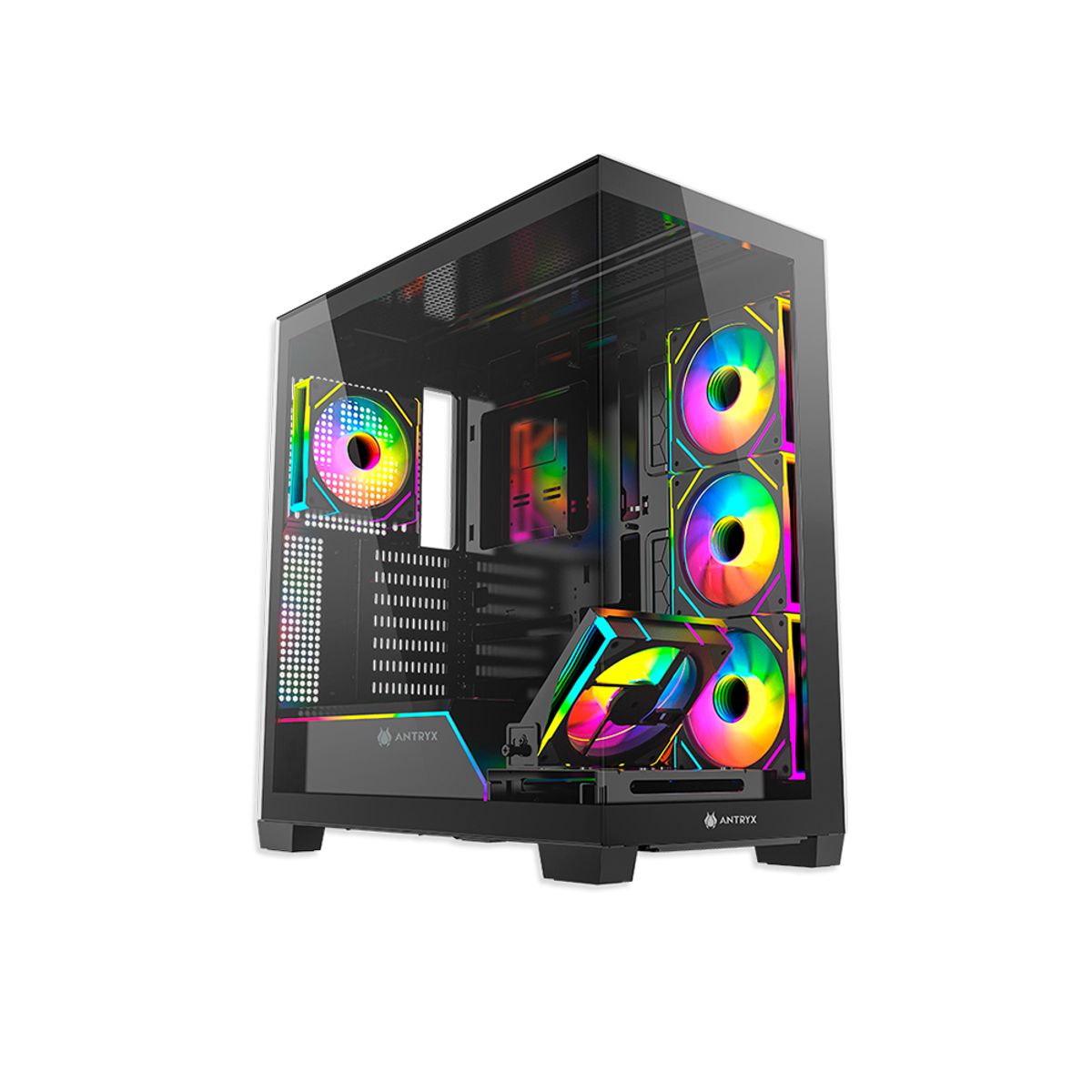 ANTRYX - Case Mid Tower Antryx Fx-850 Pro Argb Con 5 Ventiladores Negros, Ideal Para Pc Gaming