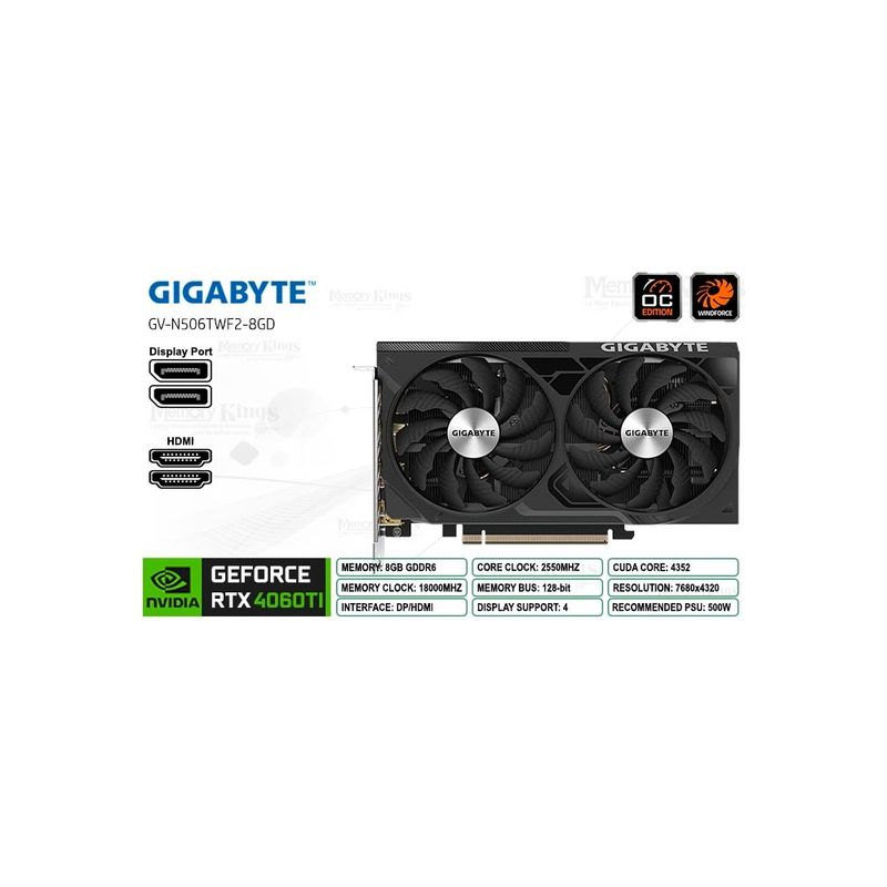 GIGABYTE - Tarjeta Gráfica Gigabyte Geforce Rtx 5060 Ti, 8Gb Gddr7, Pcie 5.0, Displayport Y Hdmi, Ren
