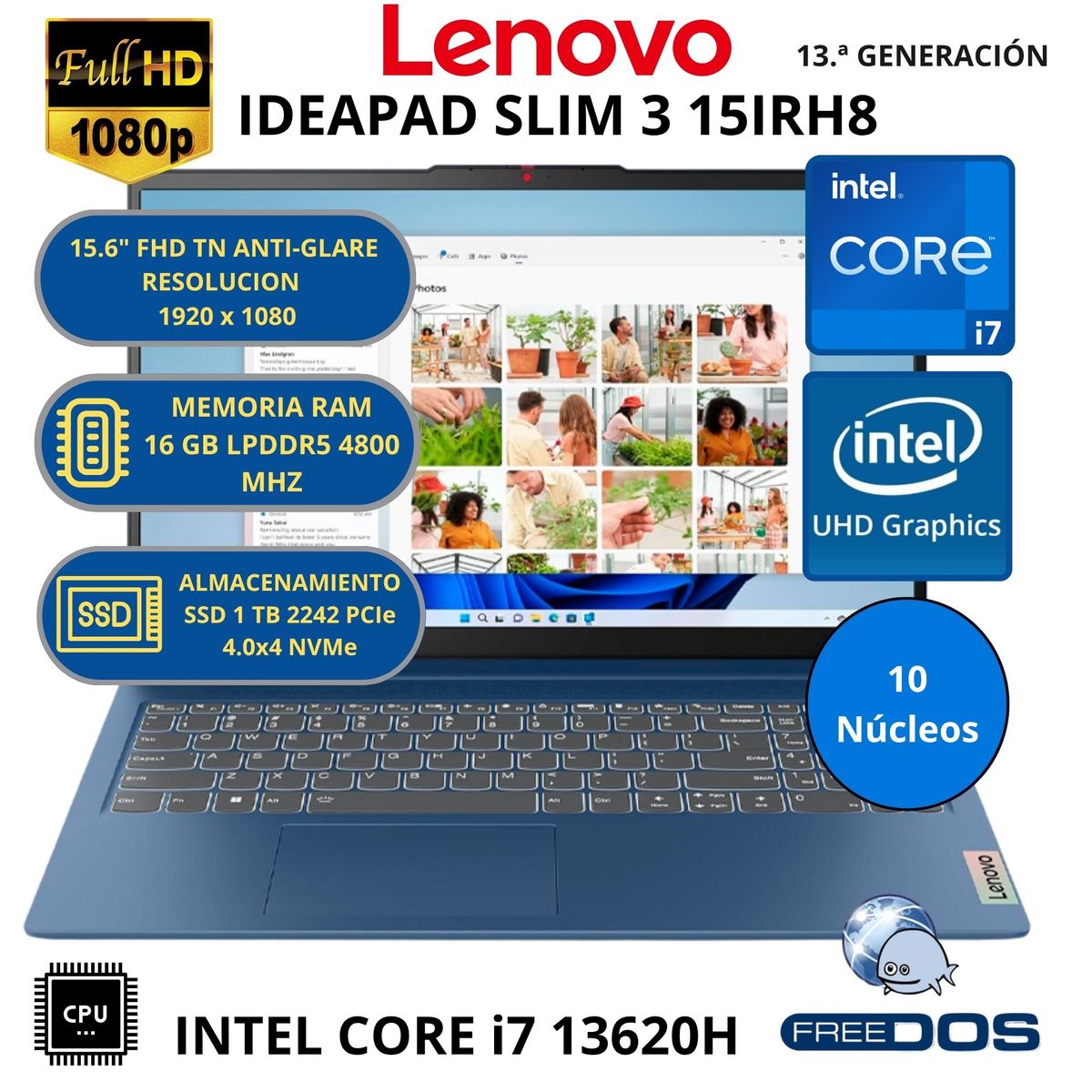 LENOVO - Laptop Lenovo (IDEAPAD SLIM 3 15IRH8) INTEL CORE i7-RAM 16 GB SSD 1 TB