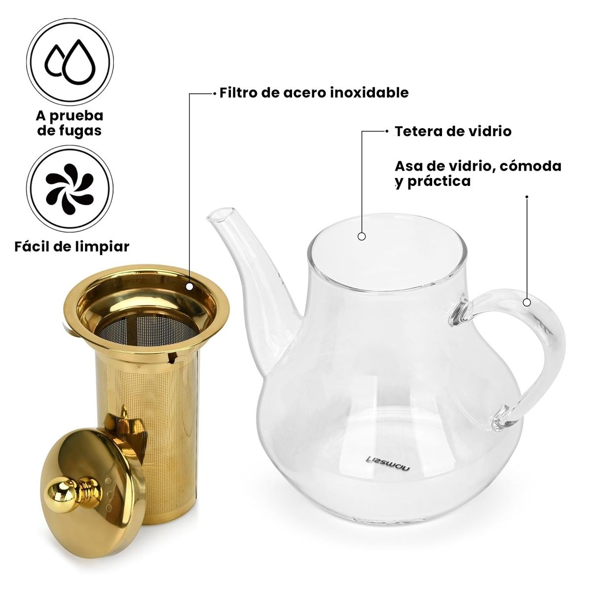 FISSMAN - Tetera vidrio con filtro acero inox Fissman 1200ml