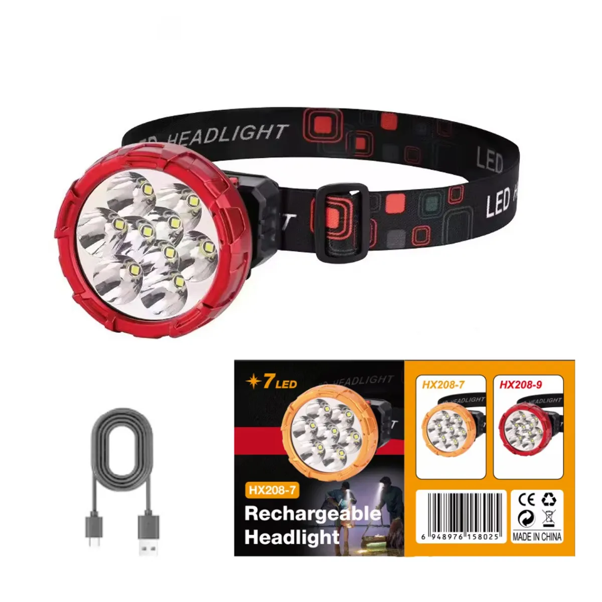 GENERICO - Linterna Frontal Minera para Cabeza Recargable con 7 LED IP65