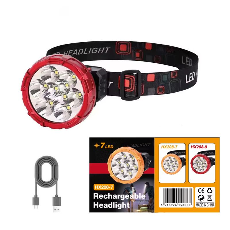 GENERICO - Linterna Frontal Minera para Cabeza Recargable con 7 LED IP65