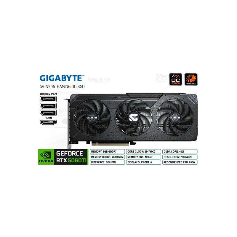 GIGABYTE - Tarjeta Gráfica Geforce Rtx 5060 Ti 8Gb 128-Bit Gigabyte Gaming Oc - Rendimiento Y Eficien