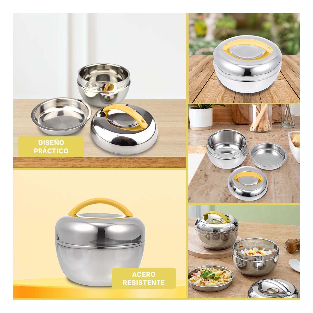 RYBIU IMPORT - Taper Termo Circular de 1L en Amarillo y Plateado
