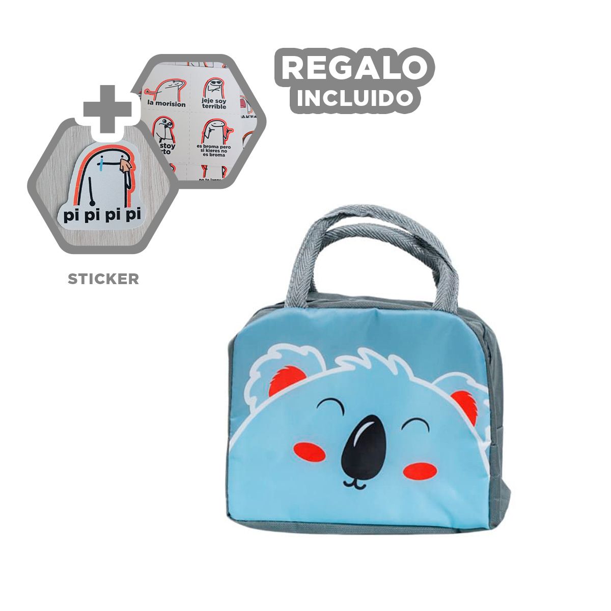 GENERICO - Lonchera de Poliester Termico Koala Plomo Y+Regalo Stickers
