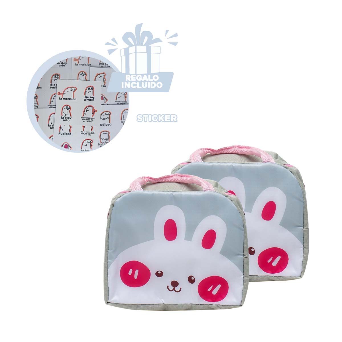 GENERICO - Lonchera de Poliester Termico Conejo Plomo Y+Regalo Stickers