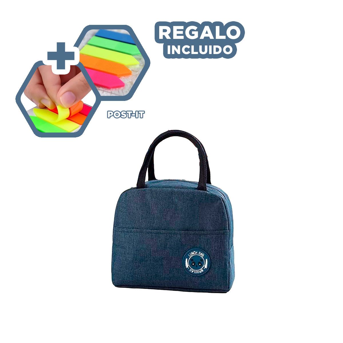 GENERICO - Porta Alimentos Termico en Color Azul Y+Post-it Adhesivos