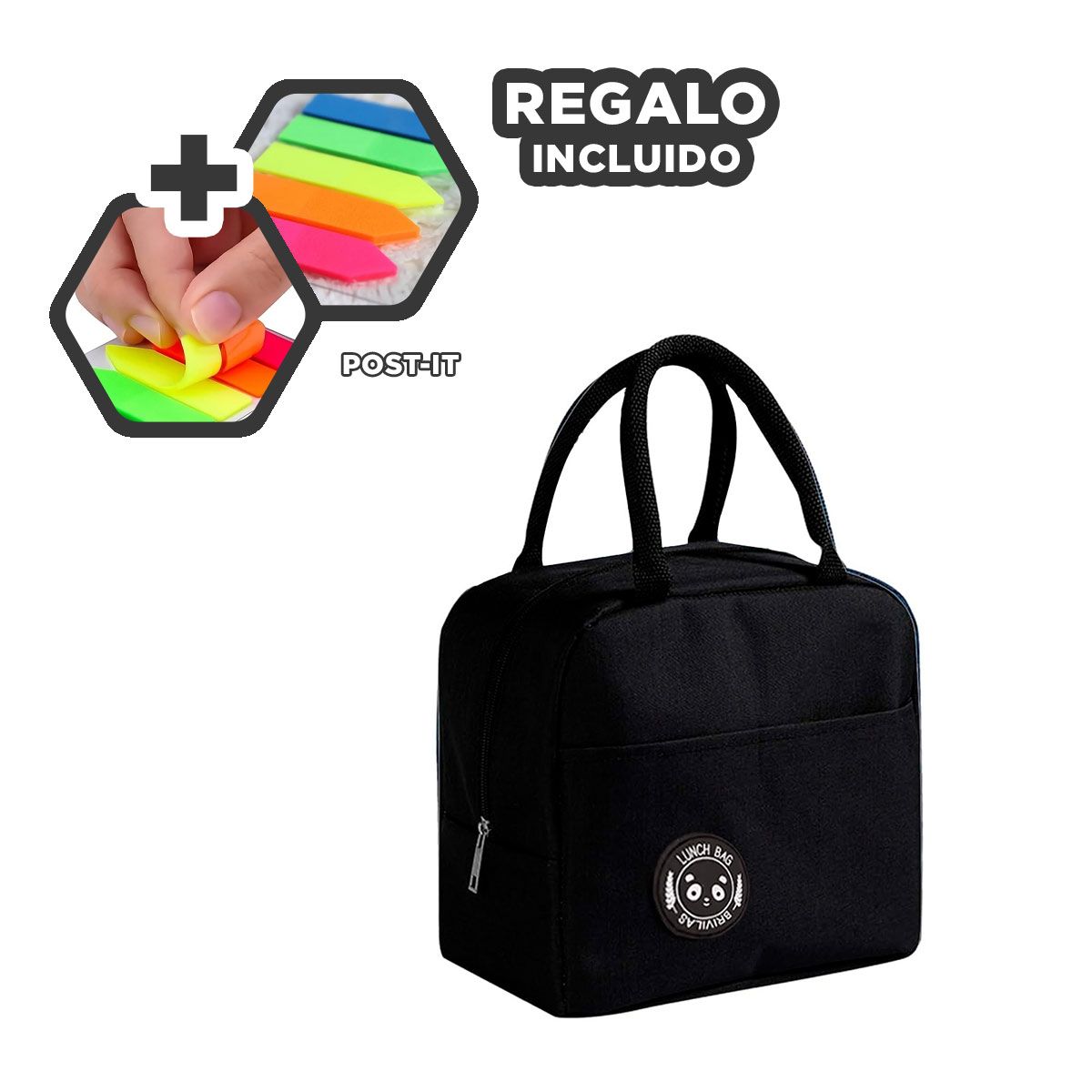 GENERICO - Porta Alimentos Termico en Color Negro Y+Post-it Adhesivos