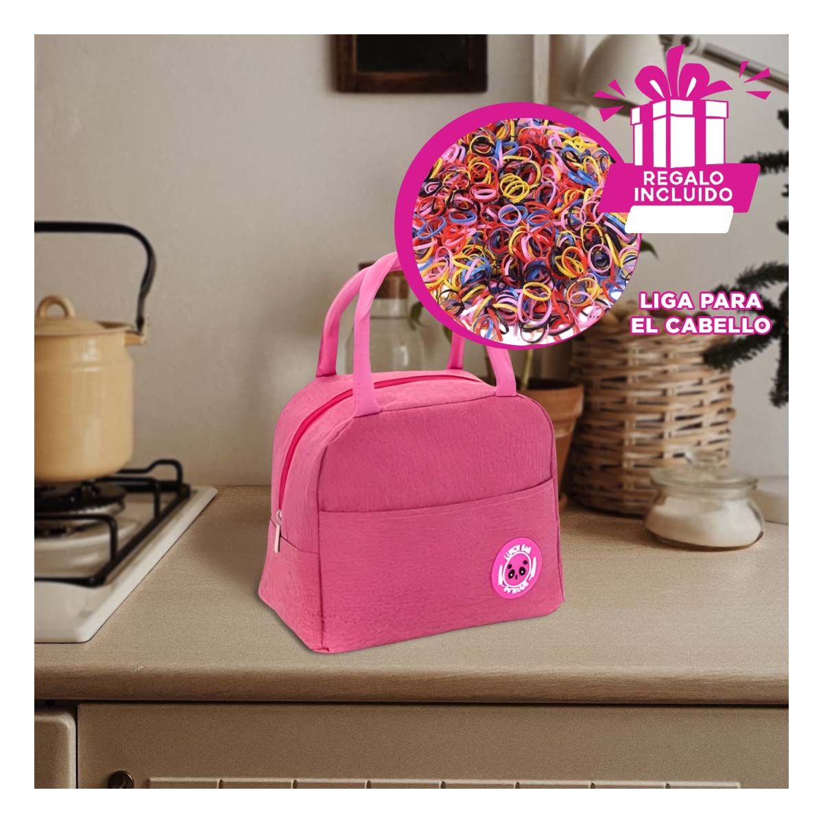 GENERICO - Pack6 Lonchera Termica para Niños Rosado Y+Ligas de Regalo