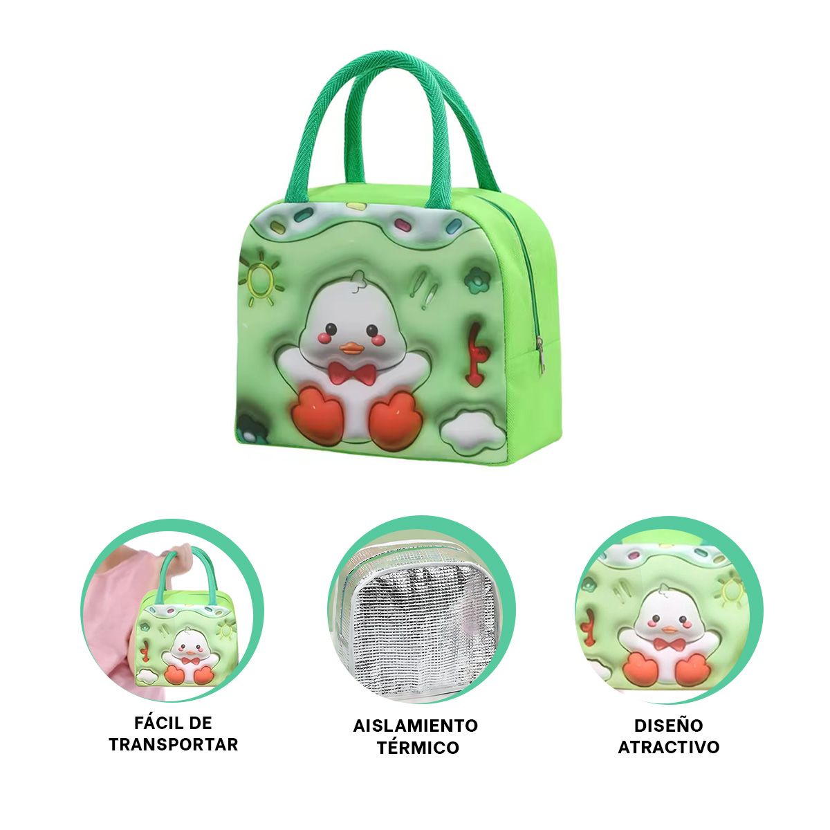 GENERICO - Pack2 Bolsa Termica Divertida en Verde Y+Ligas de Regalo