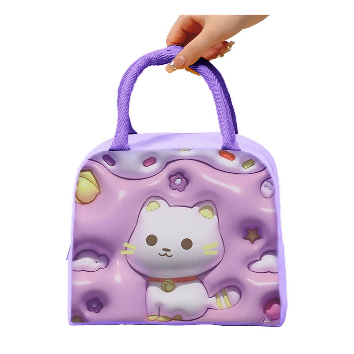 GENERICO - Lonchera Termica Kawaii Diseño de Gato en Color Lila