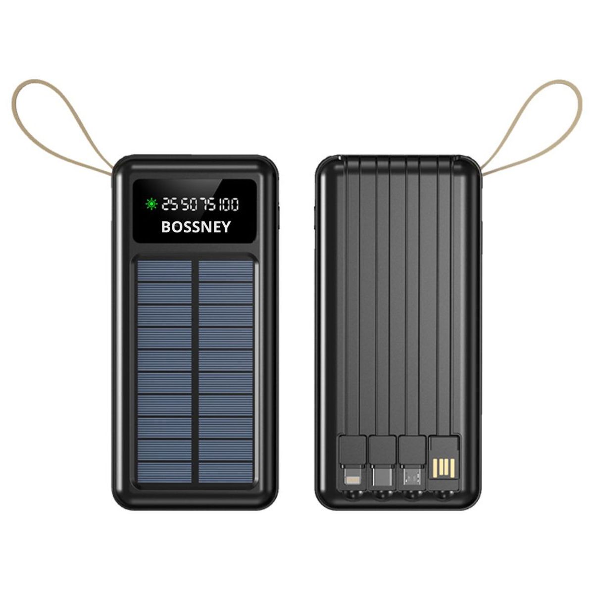 GENERICO - Power Bank Solar 4 en 1 20000 mAh con Carga Rápida y Luz LED - BOSSNEY