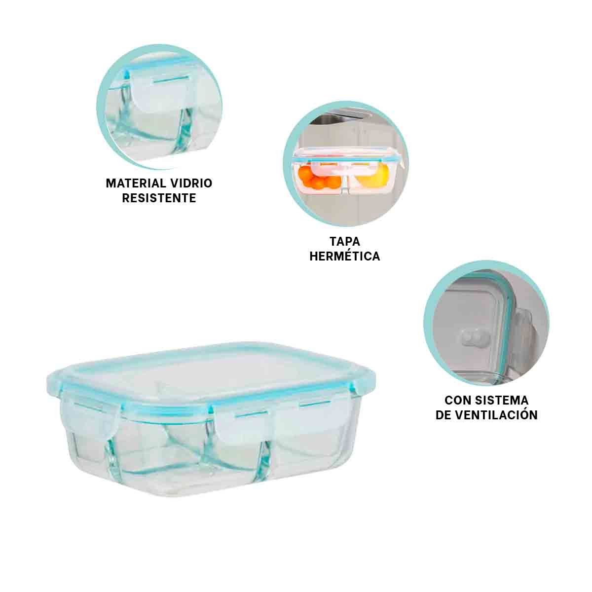 RYBIU IMPORT - Taper de Vidrio con 3 Divisiones con Linea Celeste