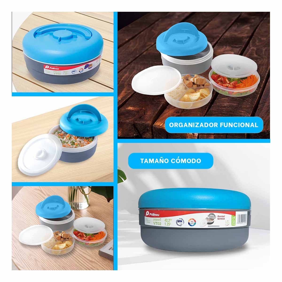 RYBIU IMPORT - Taper Termo Circular de 1.25L en Celeste y Plomo