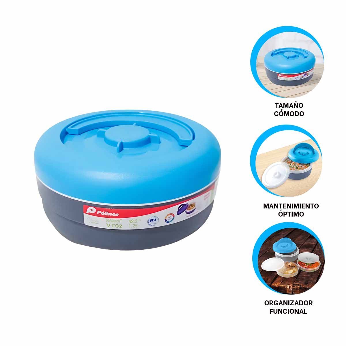 RYBIU IMPORT - Taper Termo Circular de 1.25L en Celeste y Plomo