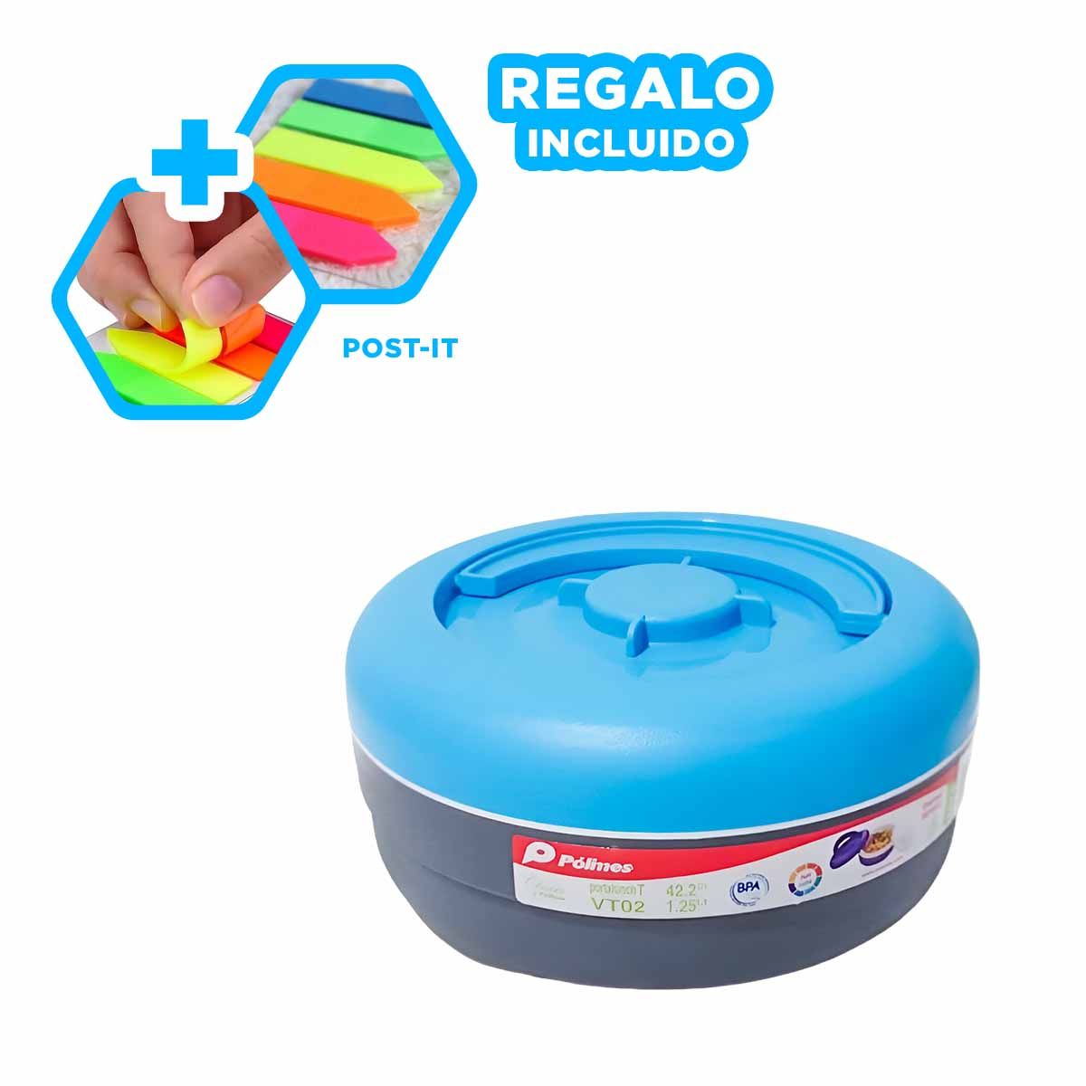 GENERICO - Recipiente Util en Celeste y Plomo Y+Post-it Adhesivos