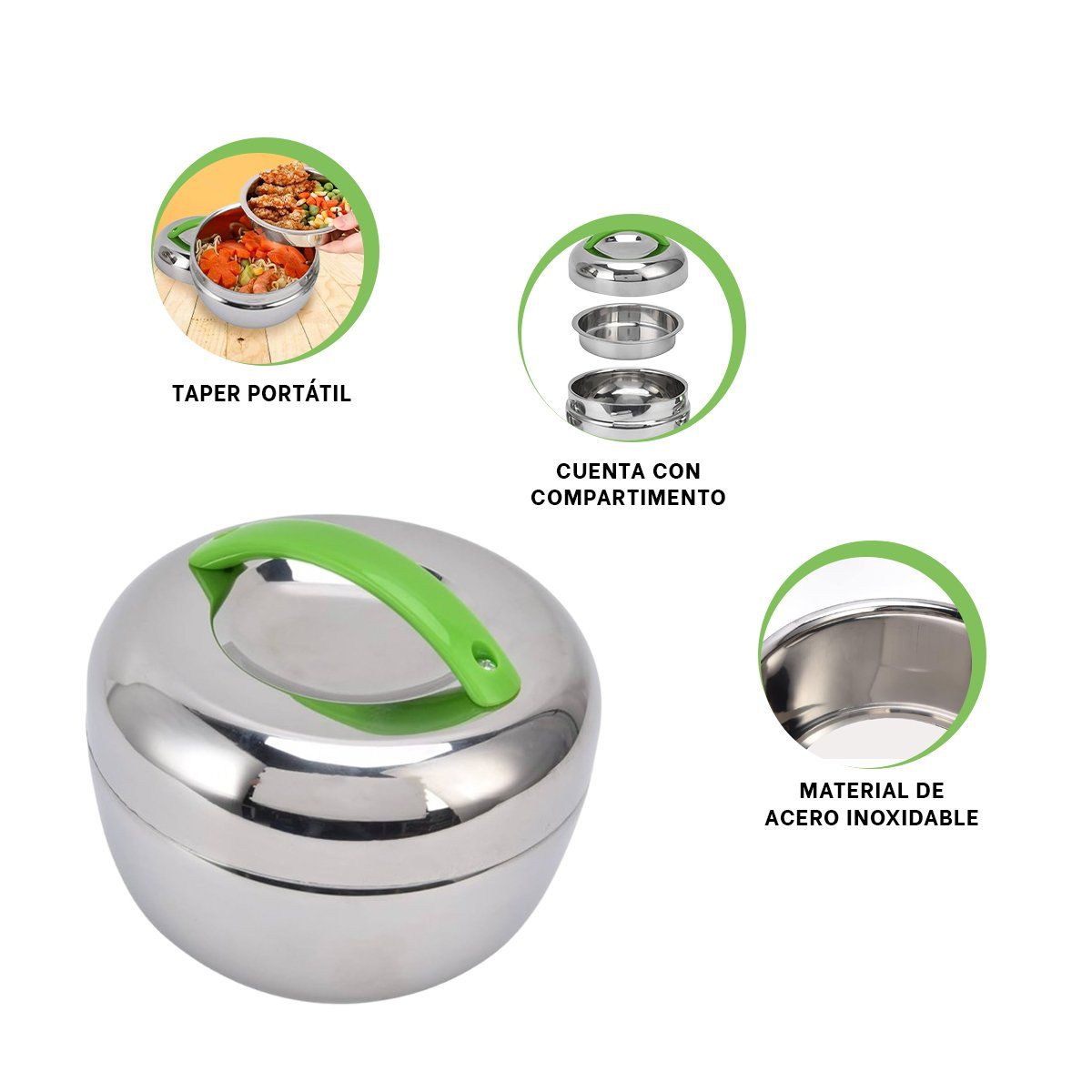 RYBIU IMPORT - Taper Termo Circular de 1L de Color Verde y Plateado