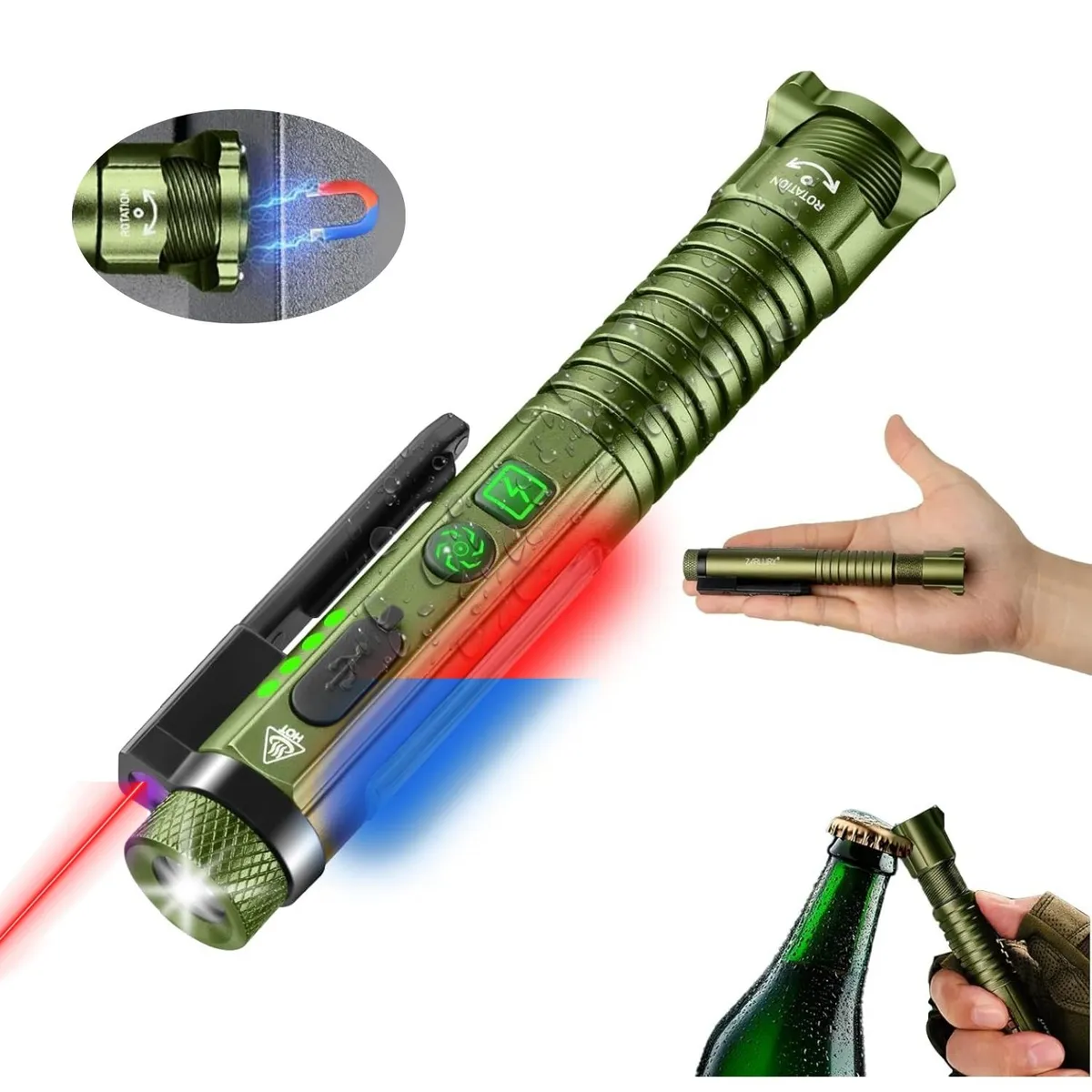 LIDIMI - Linterna Táctica LED Recargable Clip Imán Rompe Vidrios