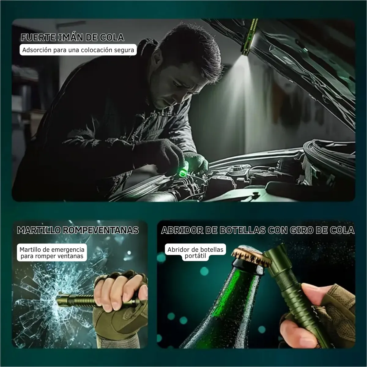 LIDIMI - Linterna Táctica LED Recargable Clip Imán Rompe Vidrios