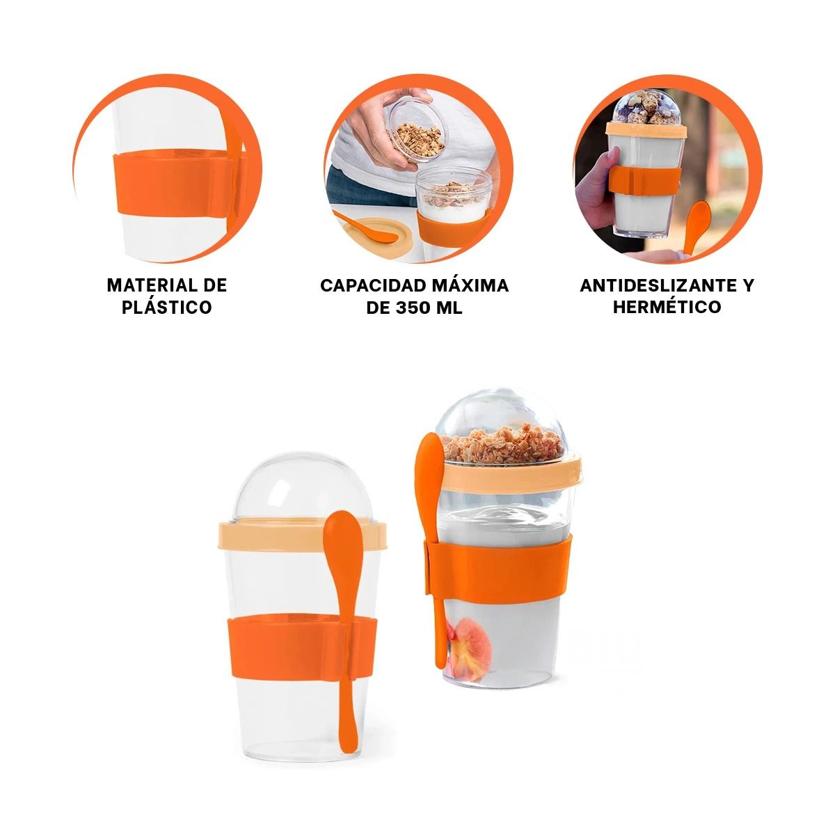 GENERICO - Pack4 Copa de Plastico de Granola para Desayuno Anaranjado