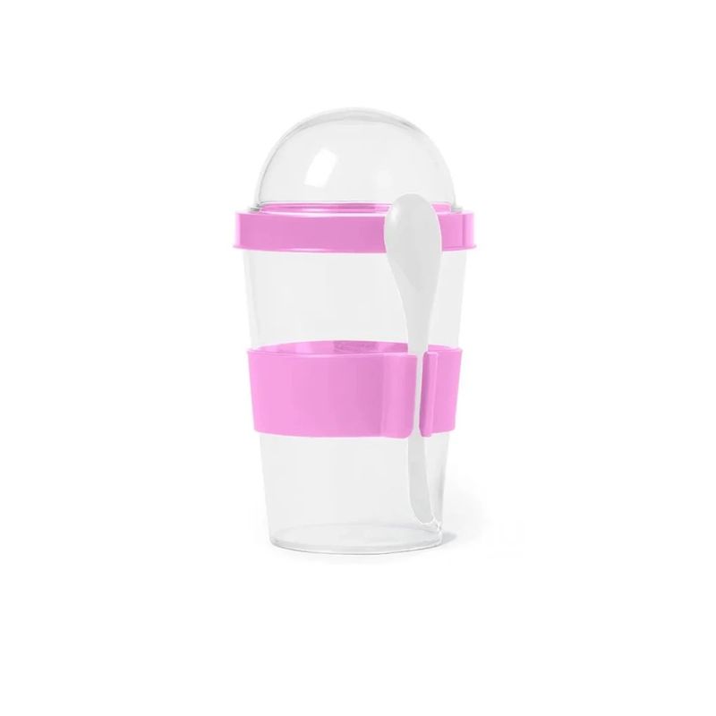 GENERICO - Vaso para Yogurt y Cereal 350ml con Cuchara en Rosado
