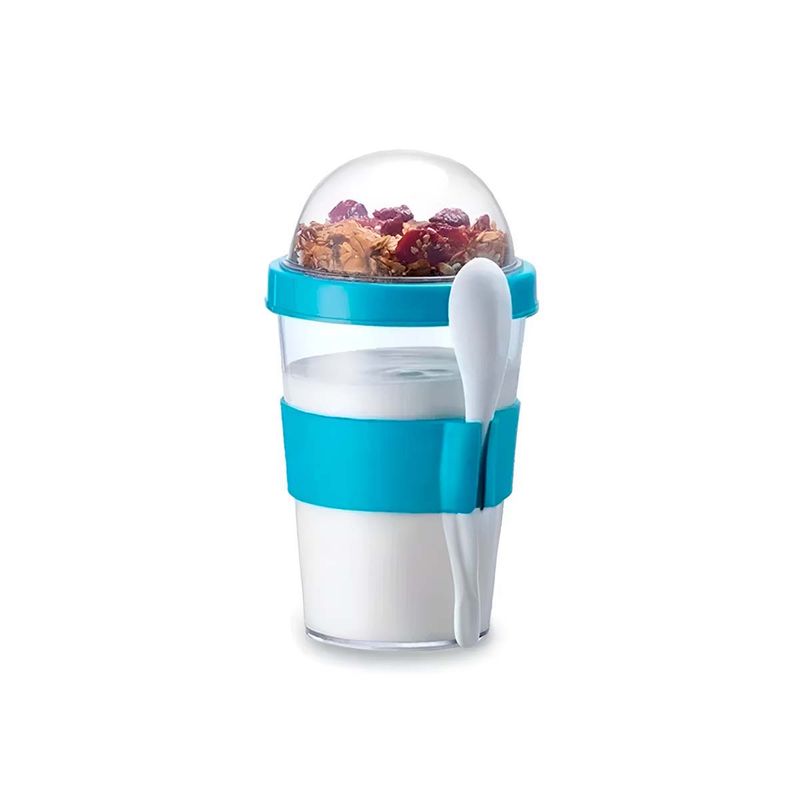 GENERICO - Vaso para Yogurt y Cereal 350ml con Cuchara en Celeste