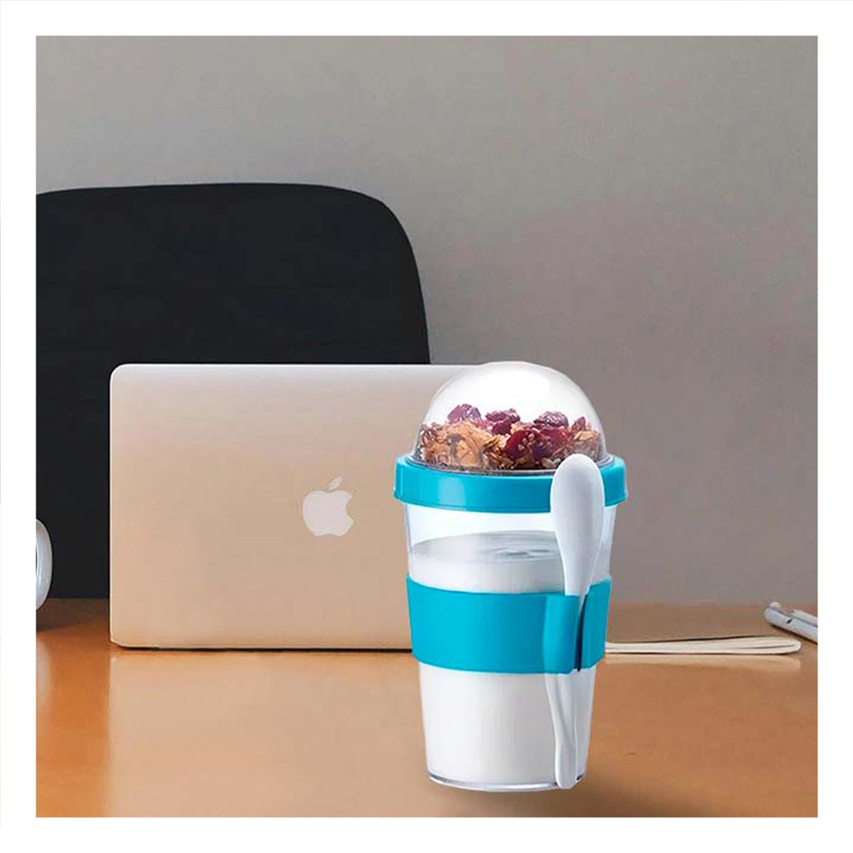 GENERICO - Pack2 Taza para Yogurt con Cuchara Celeste Y+Ligas de Regalo