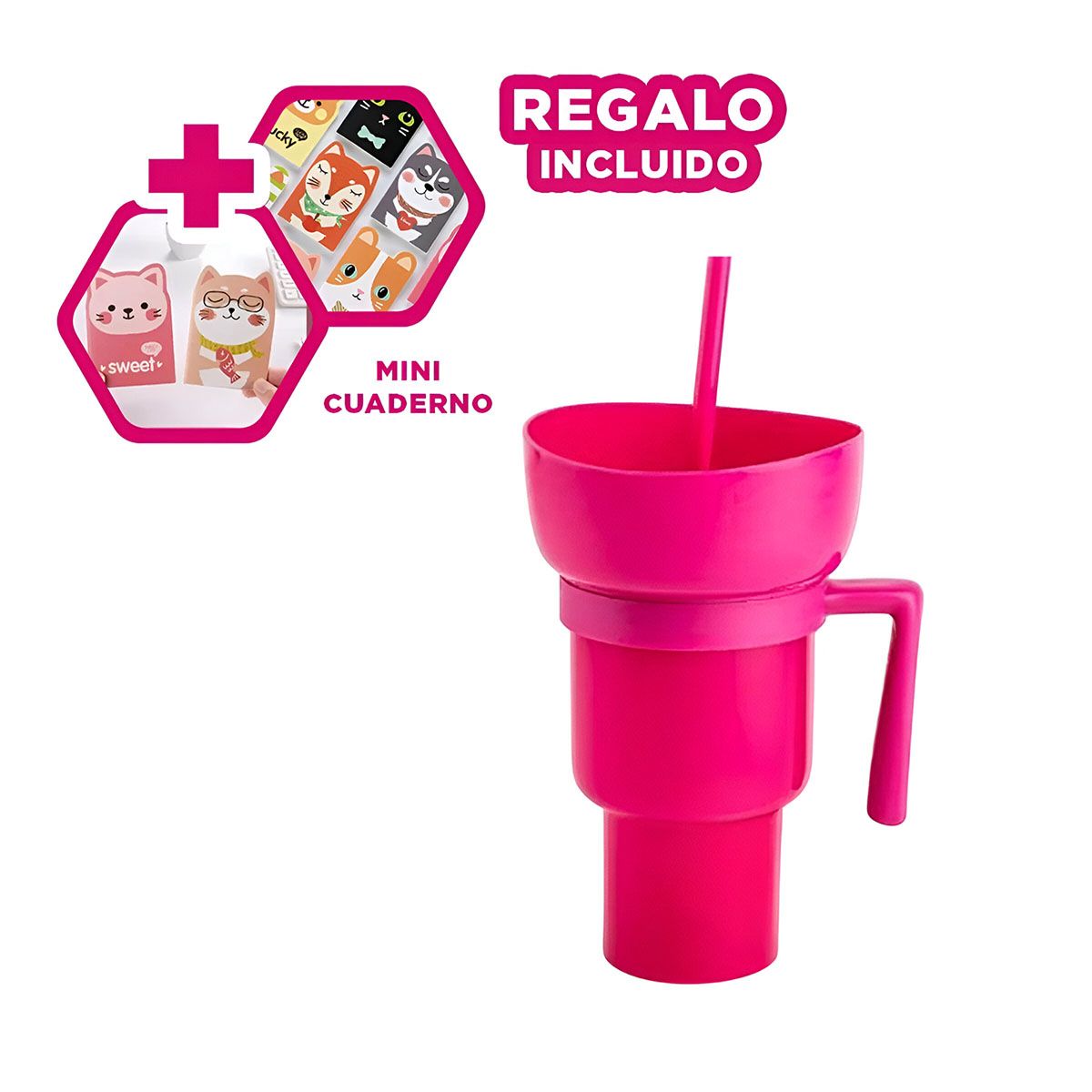 GENERICO - Vaso Multifuncional para Gaseosas Rosado Y+Regalo Agendita