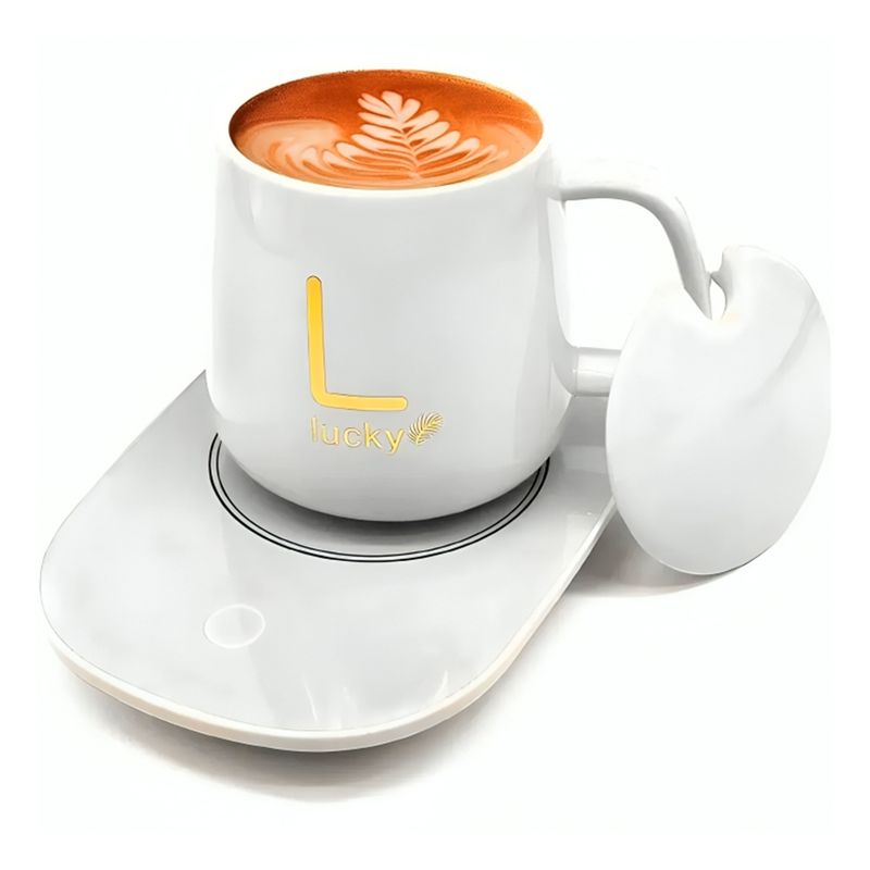 GENERICO - Pack2 Calentador con Taza de Ceramica Termica en Blanco