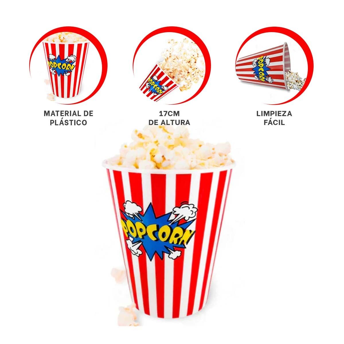 GENERICO - Pack6 Tazon para Porcorn Delgado Rojo