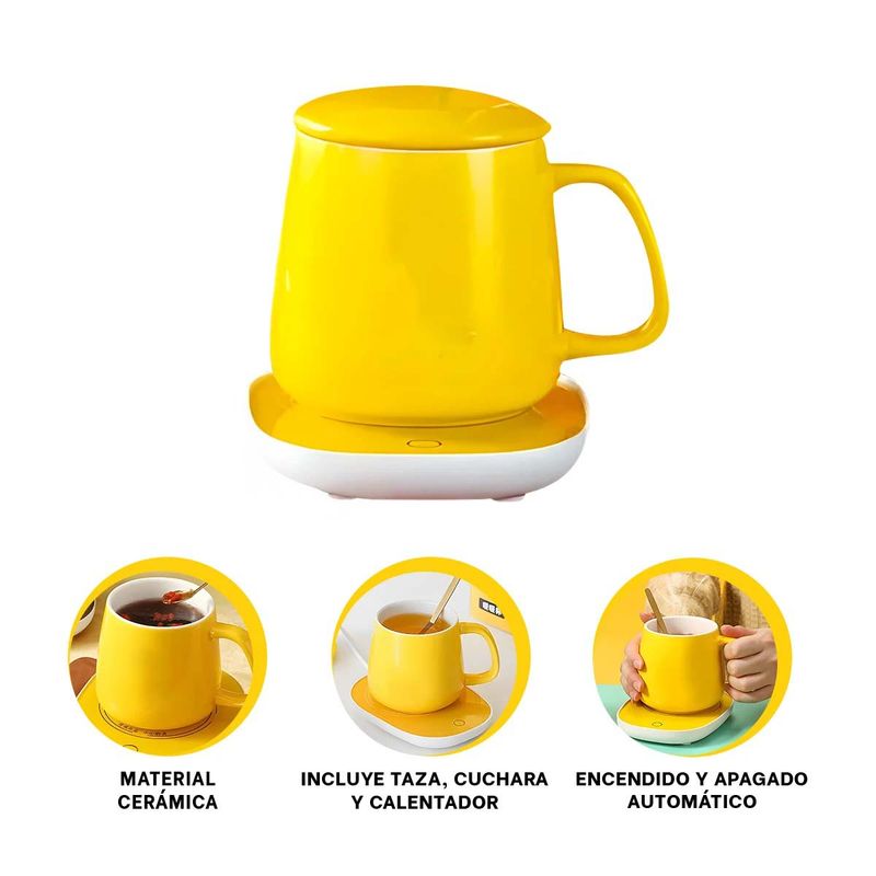 GENERICO - Pack4 Set de Taza con Base Electrica Util Amarillo