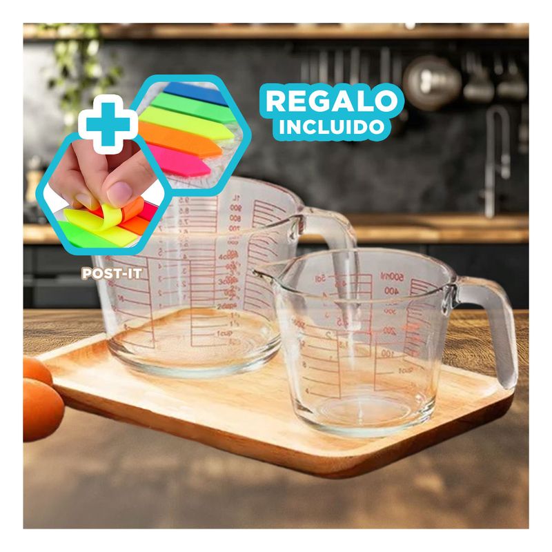 GENERICO - Pack6 Taza para Medir 1L Transparente Y+Banderitas Adhesivas