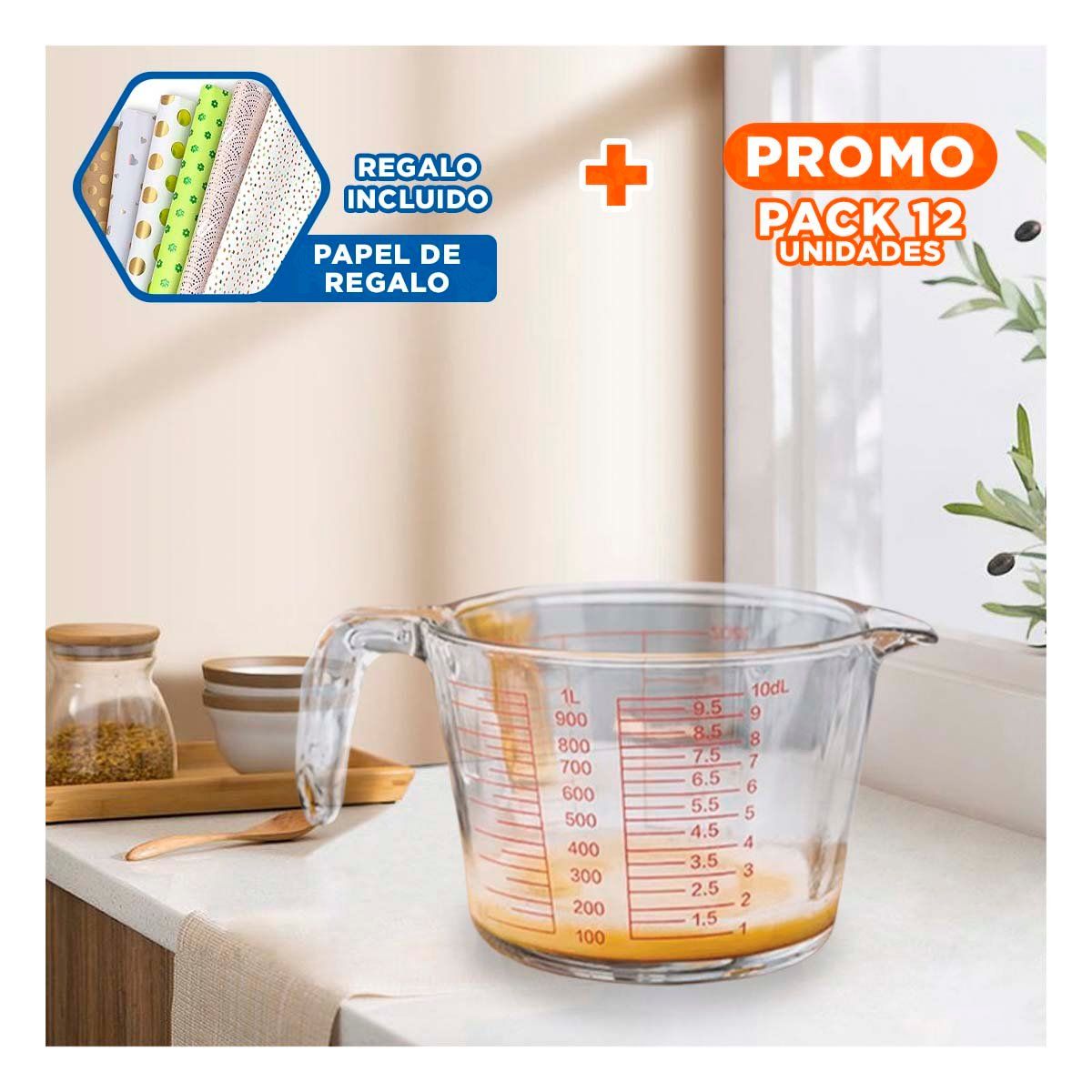 GENERICO - Pack12 Recipiente Medidora para Recetas Y+Papel de Regalo