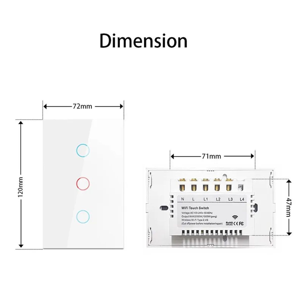 GENERICO - PACK X3 INTERRUPTOR SMART WIFI ALEXA GOOGLE 1 BOTÓN NEGRO