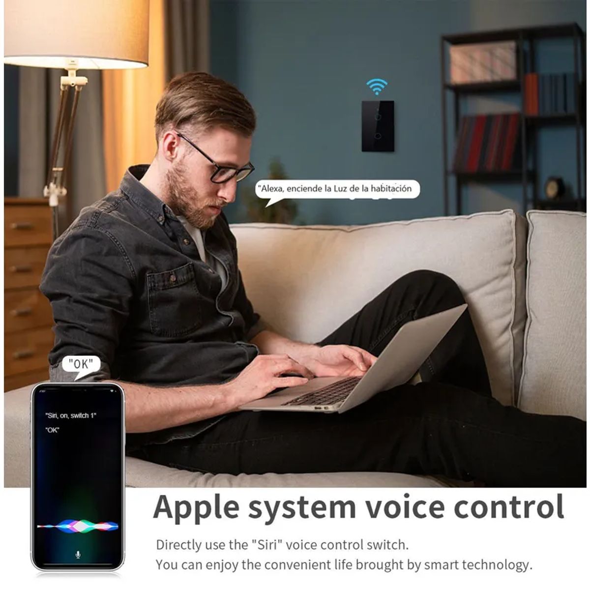 GENERICO - PACK X2 INTERRUPTOR SMART WIFI ALEXA GOOGLE 2 BOTONES NEGRO