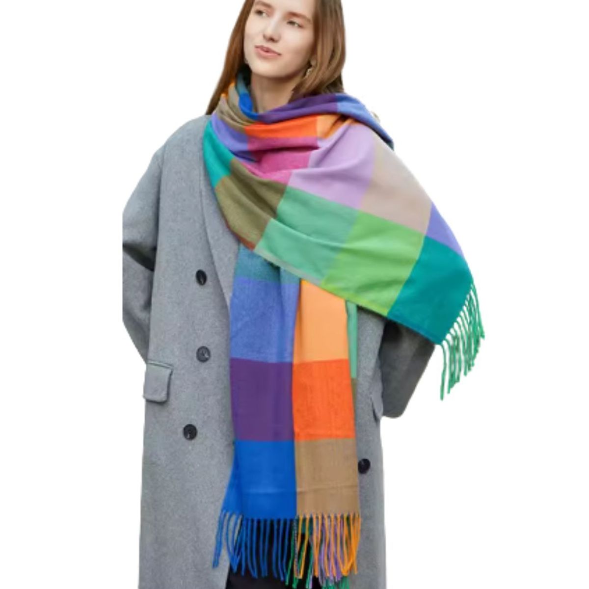 GENERICO - Maxibufandas Cashmere Pashmina Cuadros Azul - Mide 180x70cm