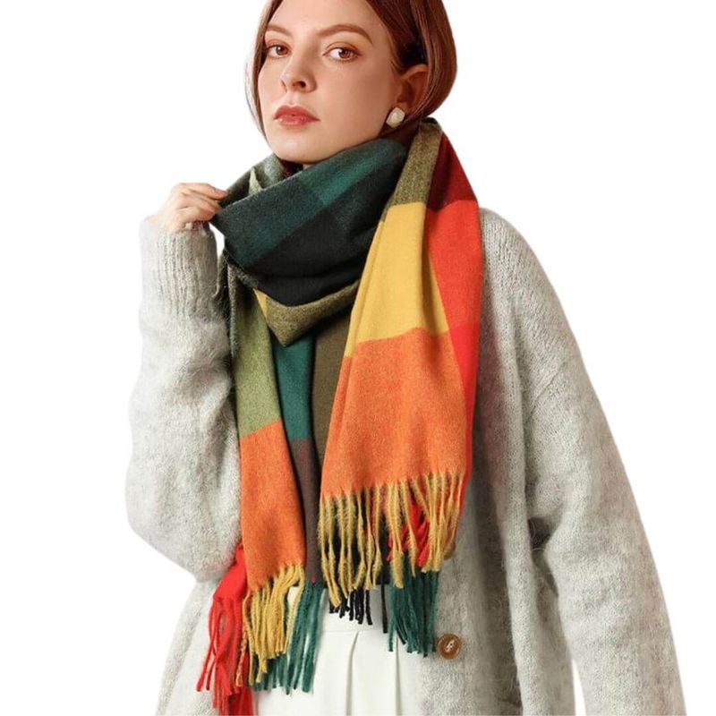 GENERICO - Maxibufandas Cashmere Pashmina Cuadro Orange - Mide 180x70cm