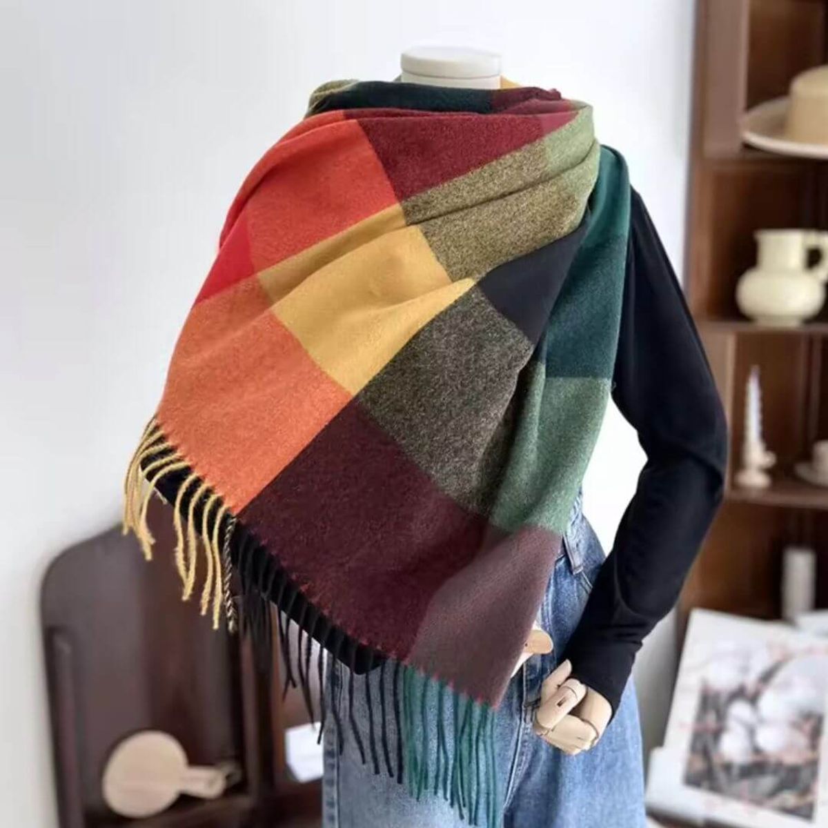 GENERICO - Maxibufandas Cashmere Pashmina Cuadro Orange - Mide 180x70cm