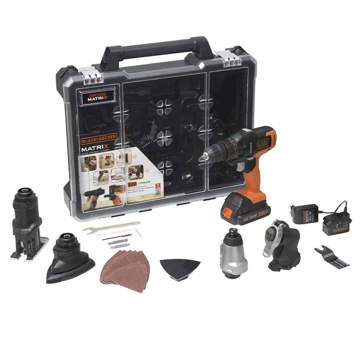 BLACK+DECKER - Taladro Atornillador 3/8" 20V Matrix 6 en 1 + Amoladora 4 1/2" 650W Black + Decker