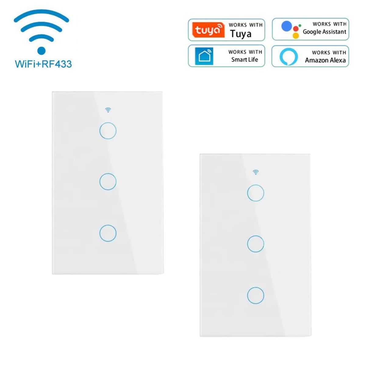 GENERICO - PACK X2 INTERRUPTOR INTELIGENTE WIFI ALEXA GOOGLE 3 BOTONES BLANCO
