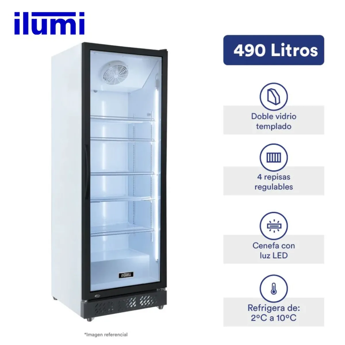 ILUMI - Exhibidor Ilumi Vertical  490Lt 1 Puerta de Vidrio BC-4900FC - Blanco