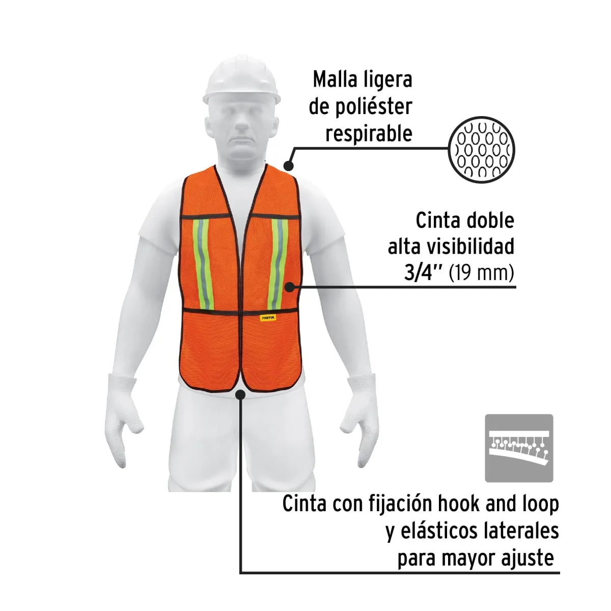 PRETUL - Chaleco de seguridad con cintas reflejantes naranja Pretul