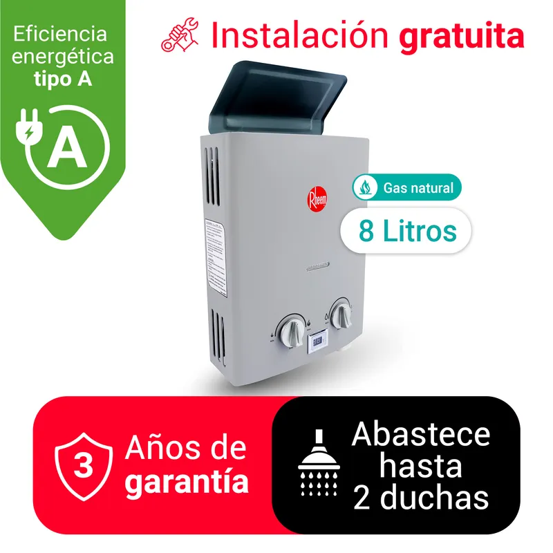 RHEEM - TERMA A GAS 8L GAS NATURAL GN - TIRO NATURAL SIN DUCTO